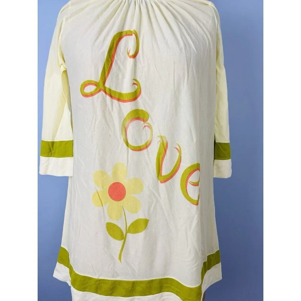 Vintage 70s JC Penney Gaymode Nightgown Size S Love Hippie Yellow Nightshirt